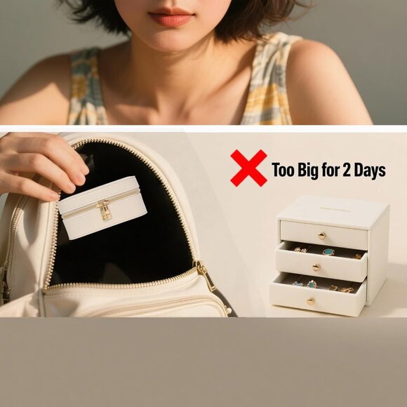 Small Travel Jewelry Case With PU Leather, Sturdy And Smooth Gold Metal Zipper, - Picture 3 of 9